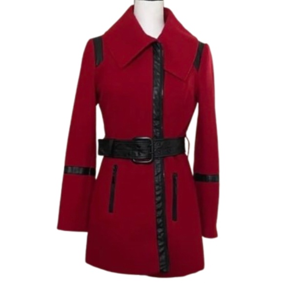 CACHE Wool Red Women's Jacket with Black Accents belted Cache - Picture 15 of 16